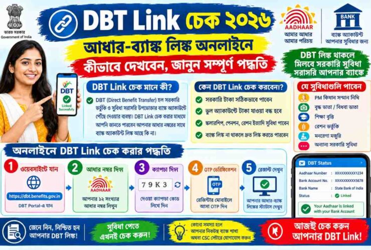 DBT Link চেক ২০২৬: আধার-ব্যাঙ্ক লিঙ্ক অনলাইনে কীভাবে দেখবেন, জানুন সম্পূর্ণ পদ্ধতি